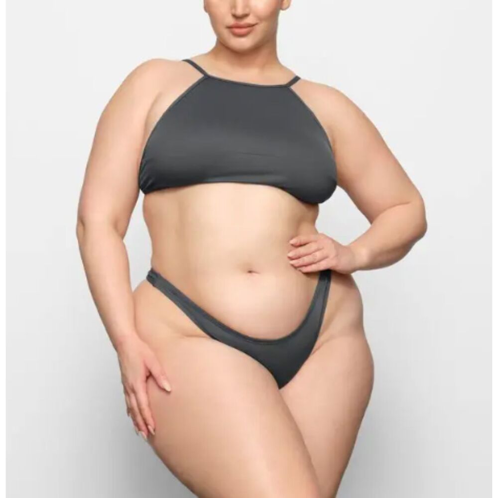 SKIMS Signature Swim High Neck Top Womens Summer Beach Swimwear Gunmetal 3X NWT